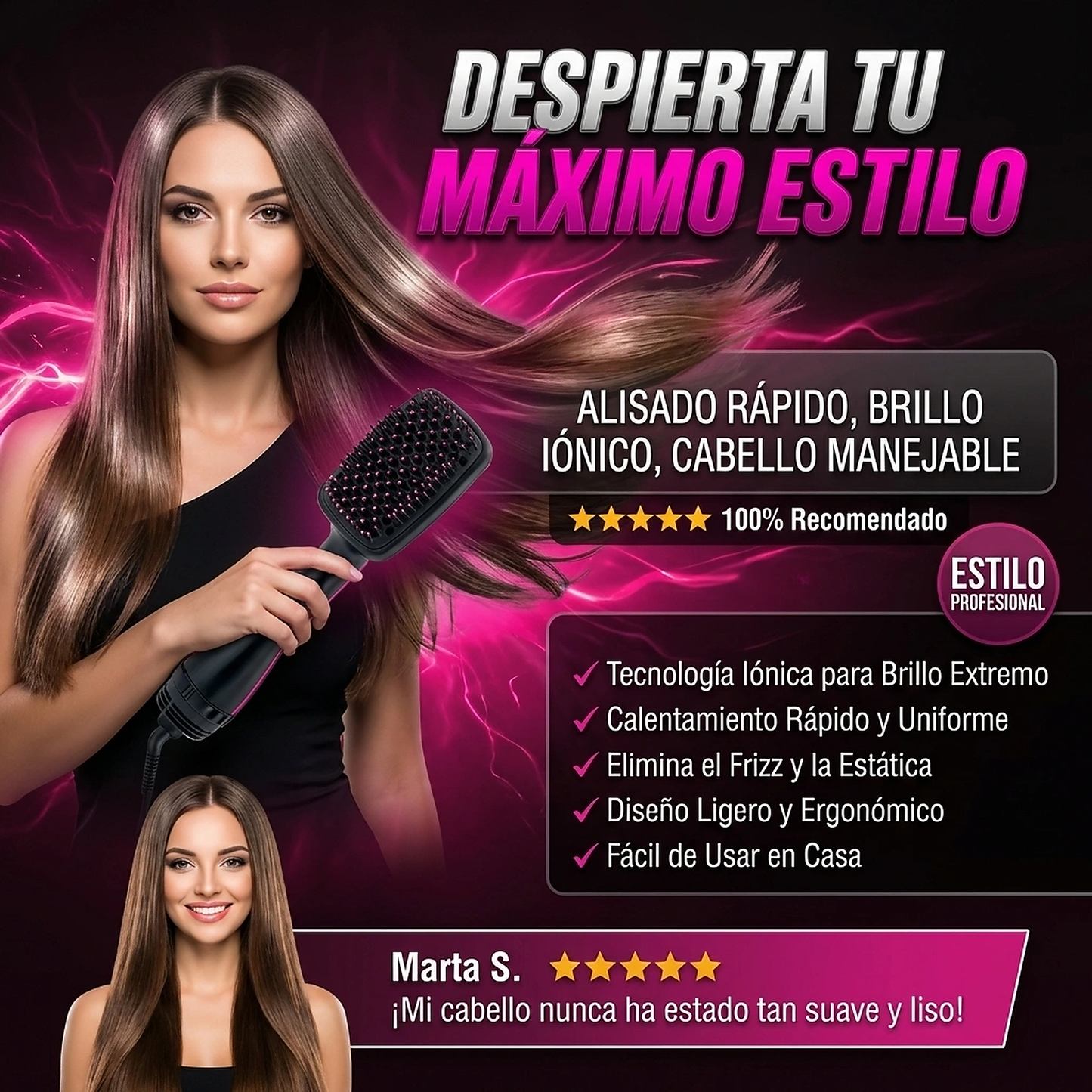 CEPILLO ALIZADOR ROZIA PRO 3 EN 1 - SECADO, CEPILLADO Y ALISADO PERFECTO